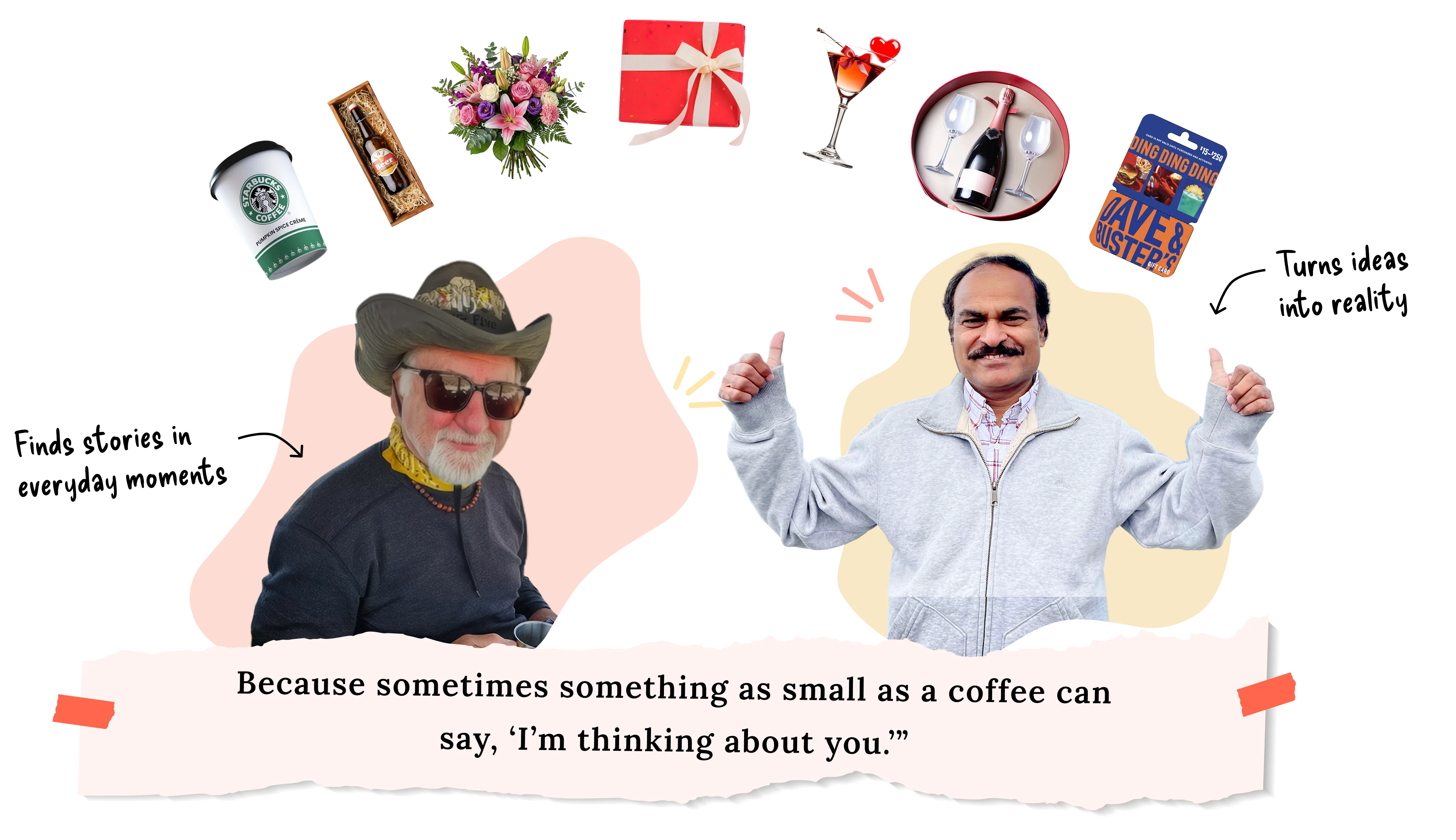 TOOM founder with a fan of gift cards from brands like Starbucks, Adidas, and AMC