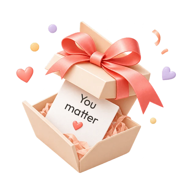 Open gift box with a 'you matter' tag